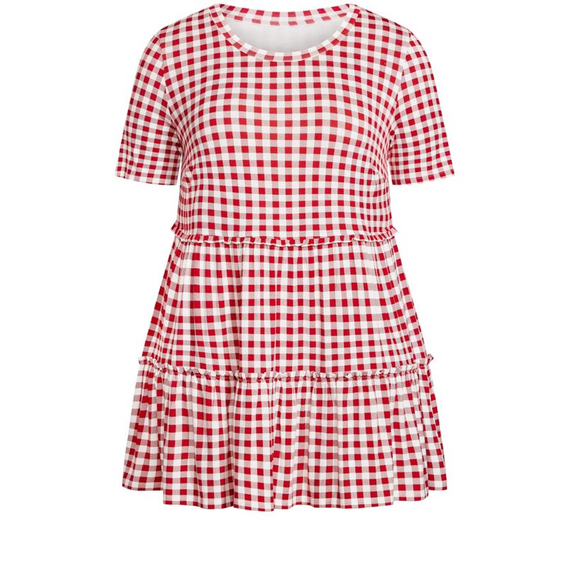 Women's Plus Size Gus Gingham Top  - Red/white | AVENUE, 3 of 4