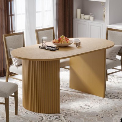 PexFix 67" x 33.5" Solid Wood Oval Dining Table Modern Kitchen Table Farmhouse Style with Solid Wave Legs for Living Room Kitchen Home Office Natural