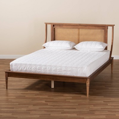 Jamila Walnut Brown King Wood and Rattan Platform Bed