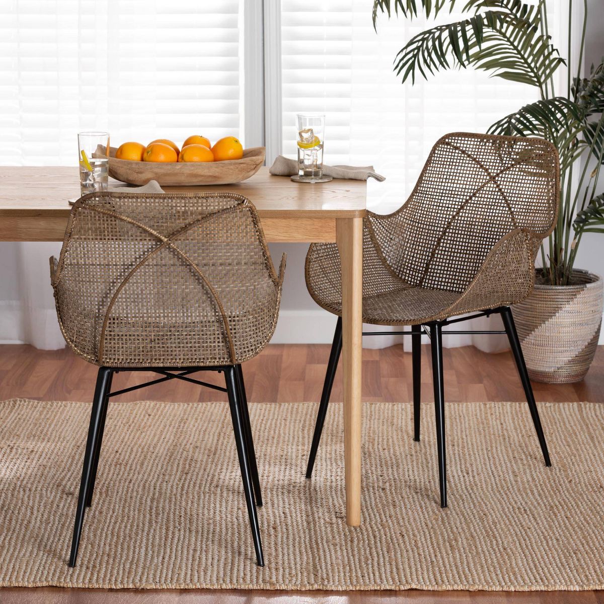 bali & pari Ballerina Rattan and Metal Dining Chair: Handcrafted, Bohemian Design - thumbnail 3
