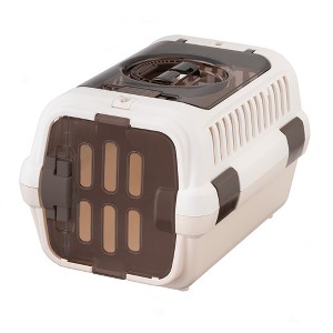 Richell: Double Door Pet Carrier II - Small White - Dog & Cat Transporter, Collapsible, Clear Top & Front Doors, Pets Up to 11lb, Latches to Seat Belt - 1 of 4