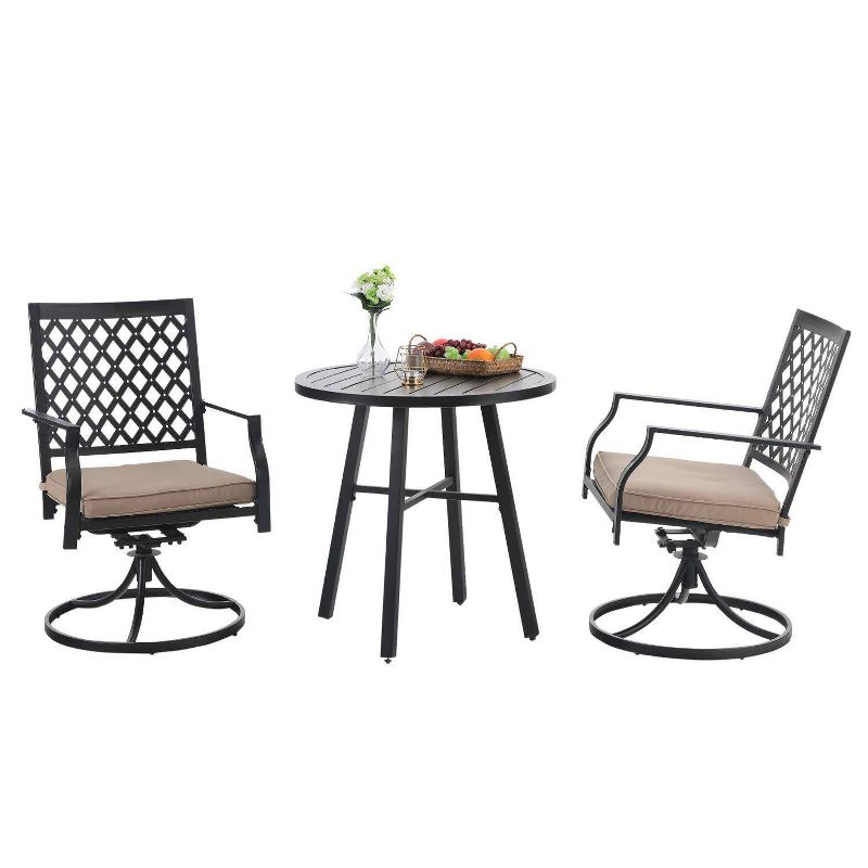 3pc Patio Set with 2 Swivel Chairs &#38; Round Table - Black - Captiva Designs, 2 of 5