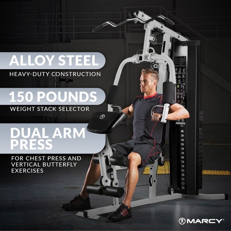 Marcy Dual-Functioning Upper Lower Full Body Stack Steel Home Gym Workout Machine System with Dual Action Arm Press and Leg Developer, 3 of 7