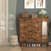 SKRAN Farmhouse Shoe Storage Cabinet Narrow Shoe Rack Cabinet, Freestanding Organizer with Mirror and 2 Flip Drawers for Entryway Foyer, Hallway - 4 of 4
