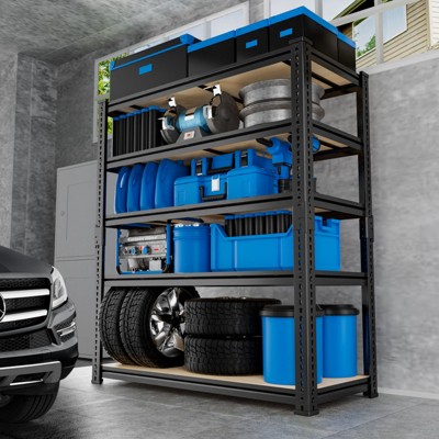 5-Tier MDF Adjustable Storage Shelves , Heavy Duty Garage Storage Shelving Unit, Metal Shelves for Kitchen Pantry Basement Bathroom Laundry