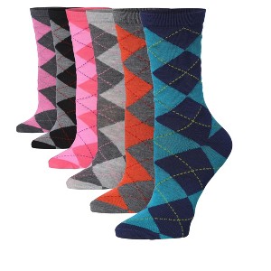 Tipi Toe Women's 6-Pairs Colorful Chromatic Diamond Argyle Patterned Crew Dress Socks - 1 of 1