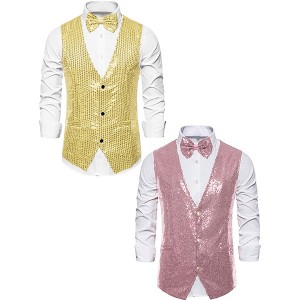 Lars Amadeus Men's Sequin Sleeveless Party Prom Dress Vest with Bow Tie 2 Packs - 1 of 4