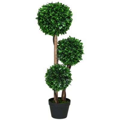 Maggift Artificial Plant Artificial 3 Ball Boxwood Topiary Tree with Pot Indoor Outdoor Fake Plant for Home Office, Green, 10.8"*10.8"*35.5"