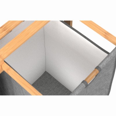 Natural Bamboo Dual Compartment Laundry Sorter with Gray Bags