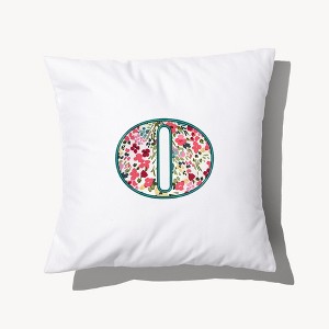 Personalization Mall Boho Floral Initial Embroidered Applique Throw Pillow - 1 of 3