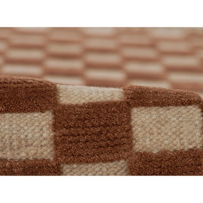Handwoven Brown and Beige Wool Checkered 5' x 8' Rug