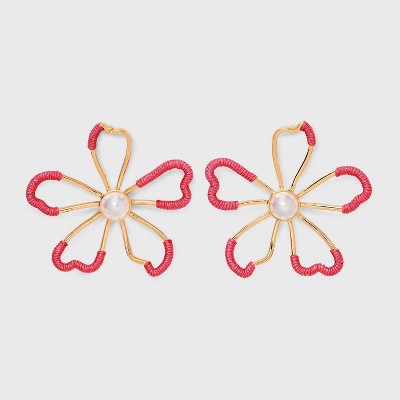 Cord Wrapped Flower Earrings - A New Day™ Red/Gold