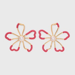 Cord Wrapped Flower Earrings - A New Day™ Red/Gold - 1 of 2