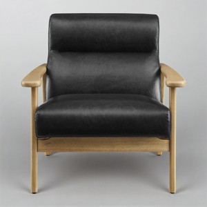 Art Leon Modern Leather and Oak Accent Chair - 1 of 4