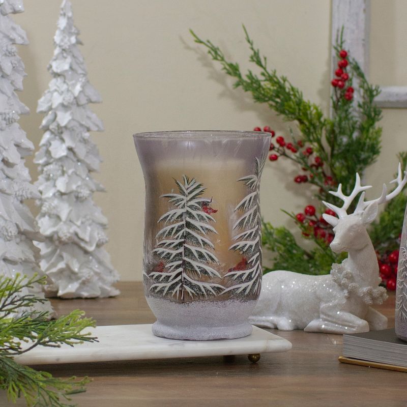 Northlight 8" Hand-Painted Pine and Birds Flameless Glass Christmas Candle Holder, 2 of 6