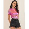 Allegra K Women's Party Metallic Short Sleeve Textured Shiny T-shirts - 2 of 4