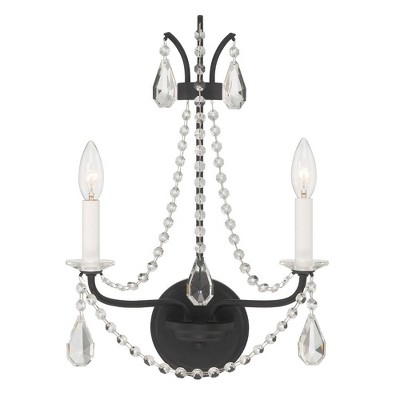 Matte Black 2-Light Sconce with Hand Cut Crystal