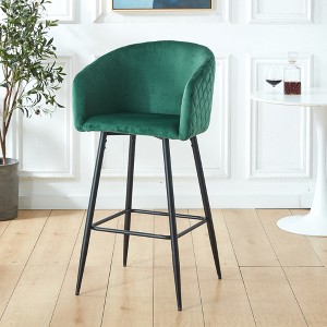 Velvet Upholstered Counter Stool with Ergonomic Curved Back and Metal Frame, Set of 2 for Living Room - 1 of 4