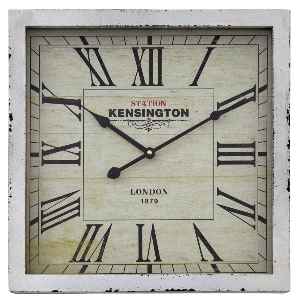 Photos - Wall Clock 15¾" Square  Distressed White - Yosemite Home Decor