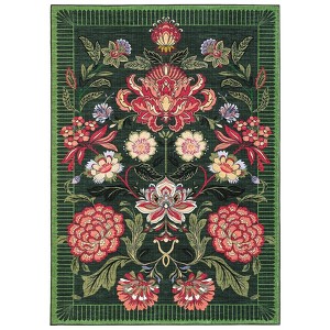 5'x7' Washable Botanical Floral Print Living Room Rugs Retro Accent Vintage Throw Carpet for Bedroom Dining Room, Green - 1 of 4