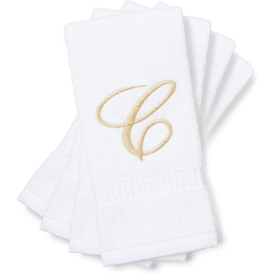 Juvale 4 Pack Monogrammed Fingertip Towels for Bathroom, Embroidered Letter C, White, 11 x 18 in.