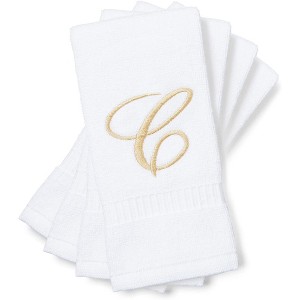 Juvale 4 Pack Monogrammed Fingertip Towels for Bathroom, Embroidered Letter C, White, 11 x 18 in. - 1 of 4