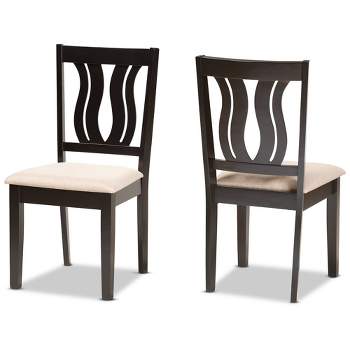2pc FentonFabric and Wood Dining Chairs Set Brown - Baxton Studio: Upholstered, Geometric Back Design