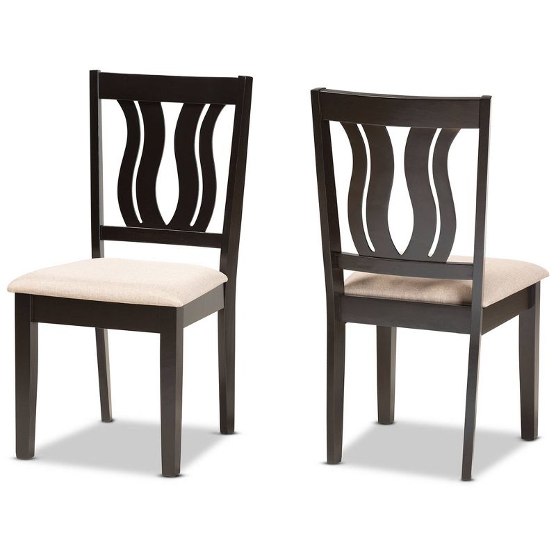 2pc FentonFabric and Wood Dining Chairs Set Brown - Baxton Studio: Upholstered, Geometric Back Design, 1 of 9
