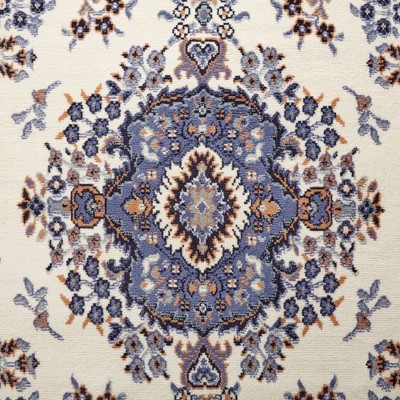Ivory and Blue Traditional Medallion Area Rug, 5'2" x 7'4"