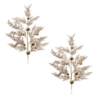 Flocked Sleigh Bell Pine Spray (Set of 2)