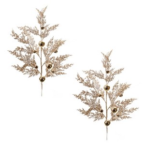Flocked Sleigh Bell Pine Spray (Set of 2) - 1 of 3