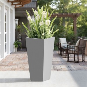 30" Tall Metal Tapered Planter – Large Pot with Drainage for Home and Patio, Burnished Grey - 1 of 4
