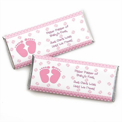 Big Dot of Happiness Baby Feet Pink - Candy Bar Wrappers Girl Baby Shower Favors - Set of 24