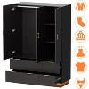 PAKASEPT Black Armoire Wardrobe Closet with 3 Door, Mirror, LED Lights, Hanging Rod and 6 Drawers - 3 of 4