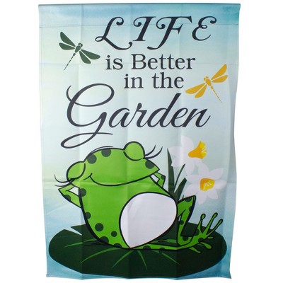 Northlight Life is Better in the Garden Green Frog Outdoor House Flag 28" x 40"
