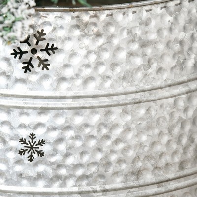 Silver Steel Christmas Tree Collar with Snowflake Print, 26" Base