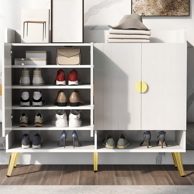 Free Standing Shoe Cabinet For Entryway,5 Tier Shoe Storage Cabinet with Doors and Adjustable Shelves,Wooden Shoe Rack for Entryway Hallway