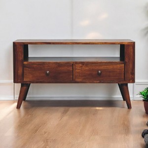 35.40" Solid Wood TV Stand Contemporary Media Unit with Two Drawers, Large Open Slot and Nordic Style Legs for Living Room and Bedroom - 1 of 4