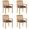 vidaXL Stacking Patio Chairs with Cushions 4 pcs Solid Teak Wood - 2 of 4