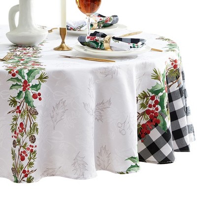 Elrene Holly Farmhouse Charm Holiday Fabric Tablecloth - Elrene Home Fashions