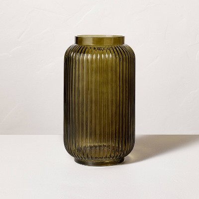 12" Ribbed Glass Jug Vase Dark Green - Hearth & Hand™ with Magnolia
