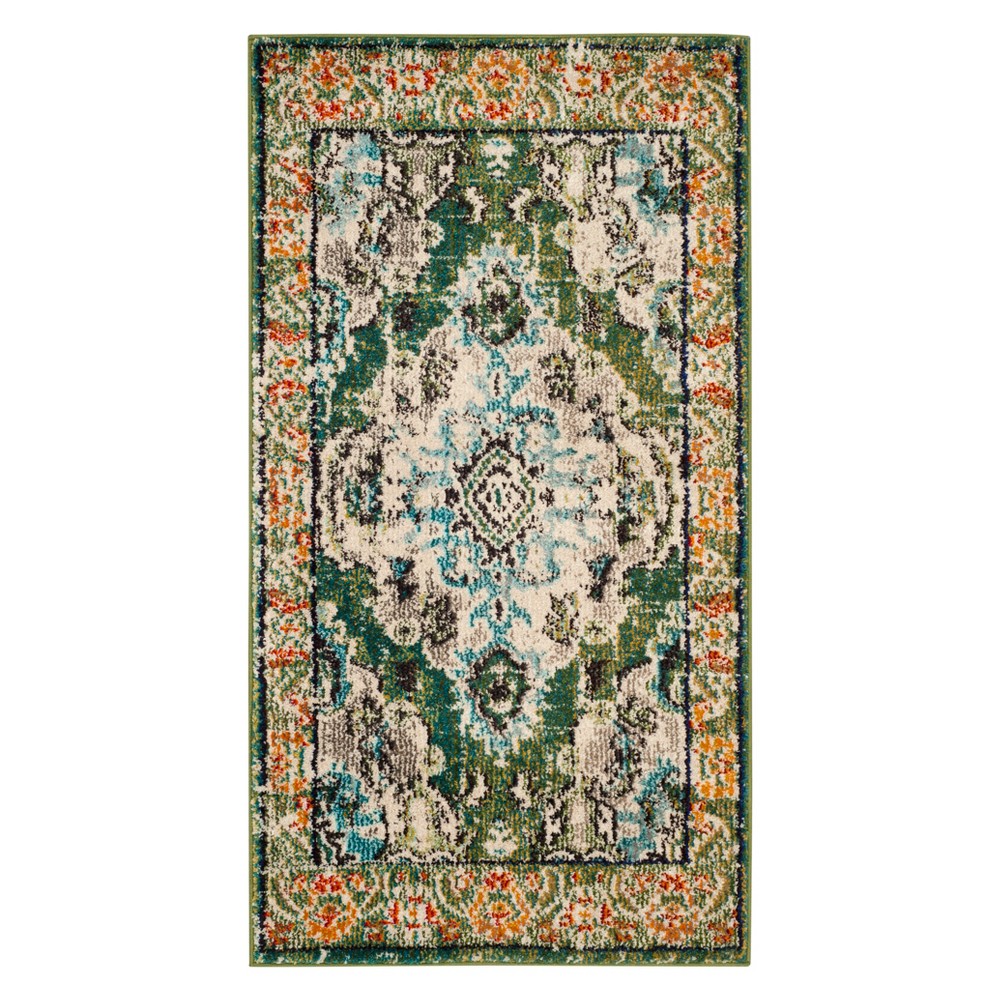 2'2inx4' Medallion Accent Rug Forest Green/Light Blue - Safavieh