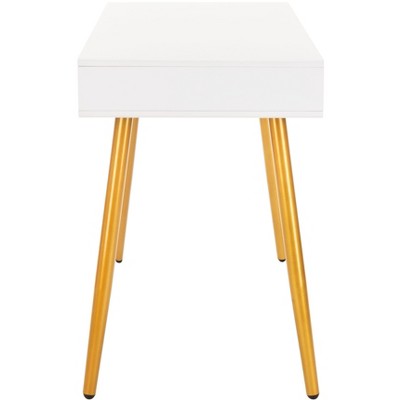 White and Gold Wood Writing Table with Drawer