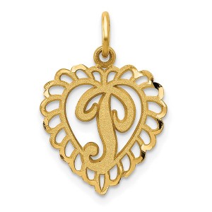Black Bow Jewelry 14k Yellow Gold, Grace Collection, Satin Heart Initial P Pendant, 15mm - 1 of 4