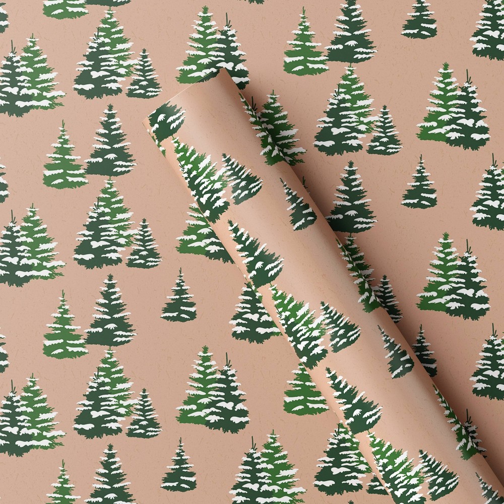 20 sq ft Trees Christmas Gift Wrap Brown/Green - Wondershop™