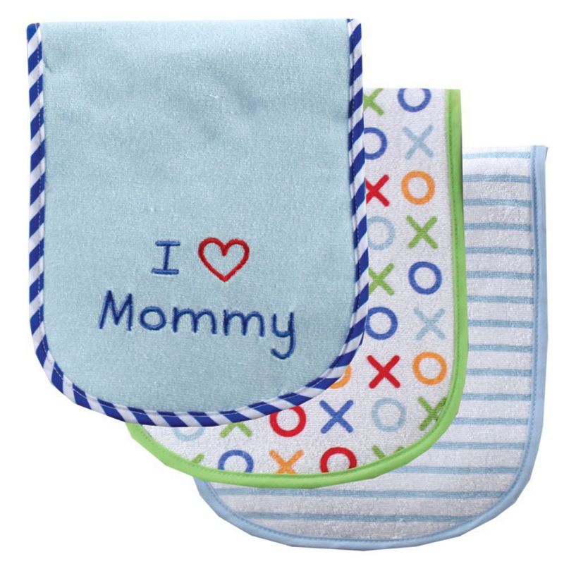 Luvable Friends Baby Boy Cotton Burp Cloths with Fiber Filling 3pk, Blue Mom, One Size, 1 of 3