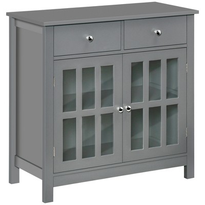HOMCOM Sideboard Buffet Cabinet, Storage Cabinet Cupboard Table with Glass Doors, Adjustable Shelf Cabinet and 2 Drawers for Kitchen