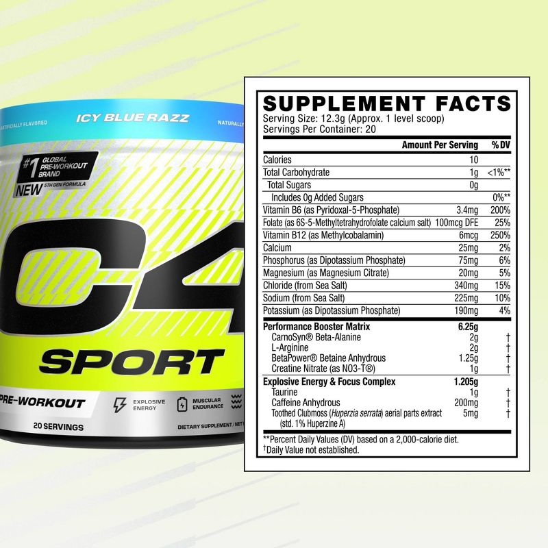 Cellucor C4 Sport Pre-Workout - Blue Razz - 8oz/20 Servings, 3 of 9