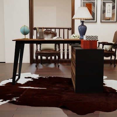 FUFU&GAGA L Shaped Office Desk with Drawers Corner Computer Table