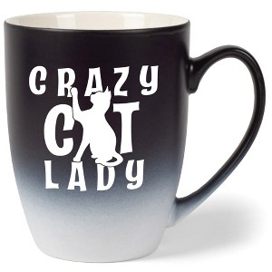 Elanze Designs Crazy Cat Lady Two Toned Ombre Matte Black and White 12 ounce Ceramic Stoneware Coffee Cup Mug - 1 of 4